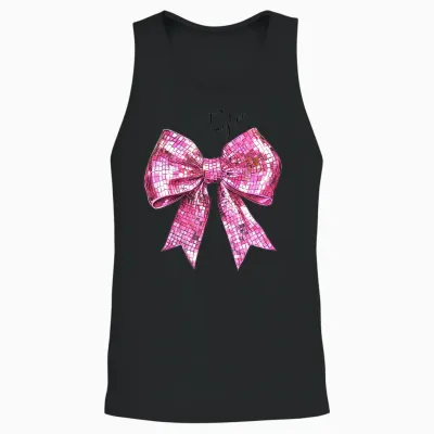 Bow Ball Disco Pink T-Shirt, White, Female X-Small Unisex Tank Top - Black