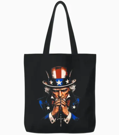 Uncle Sam Praying Rosary Patriotic Christian American Prayer Tote Bags - Black
