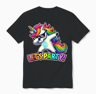 Party Outfit, Einhorn | Mädchen & Jungen | Einhorn, Let's Party Unisex T-Shirt - Black