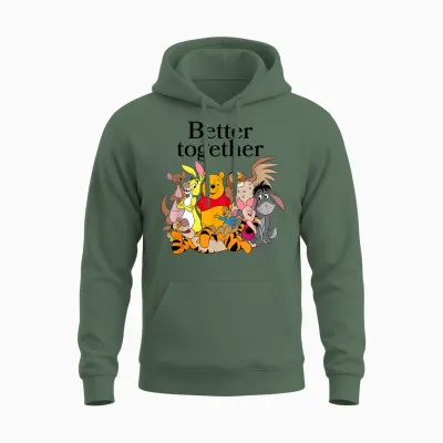 Disney Winnie the Pooh Better Together Friends Group Shot Unisex Hoodie - Military Green