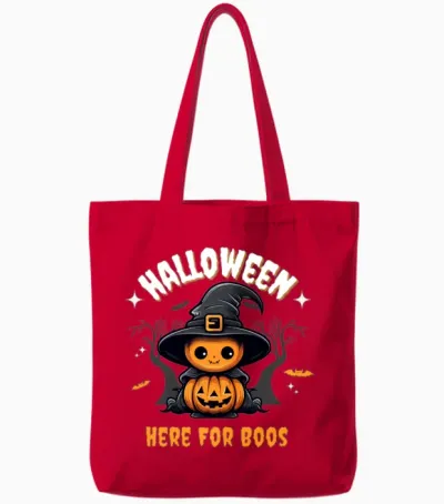 Whimsical Pumpkin Witch Illustration Tote Bags - Red