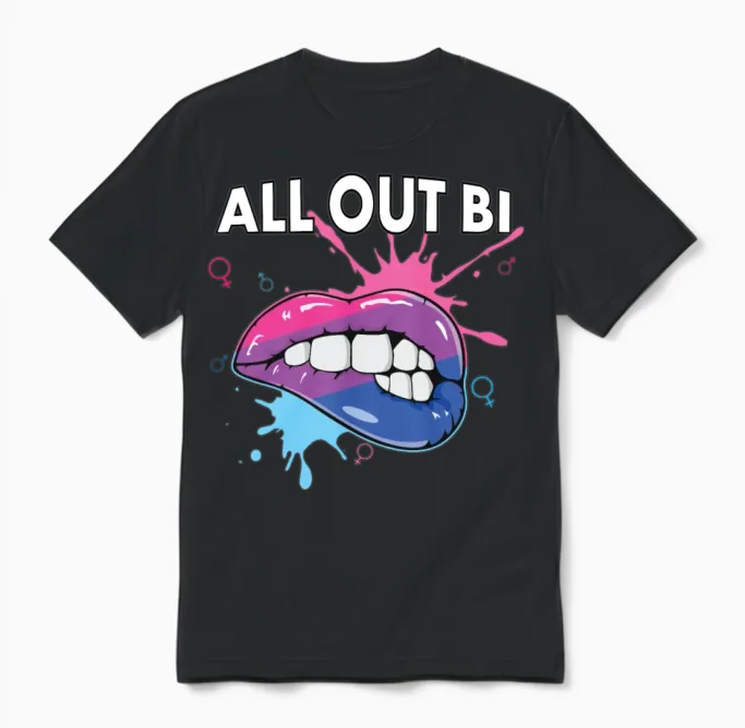 All Out Bi Flag Bisexual Rainbow Pride Bisexuality Unisex T-Shirt in Black