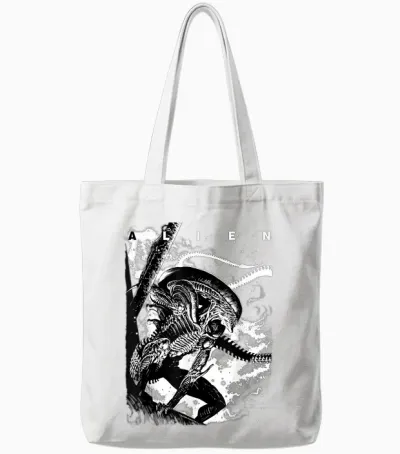 Aliens Iconic Epic Xenomorph in the Dark Big Chest Tote Bags - White