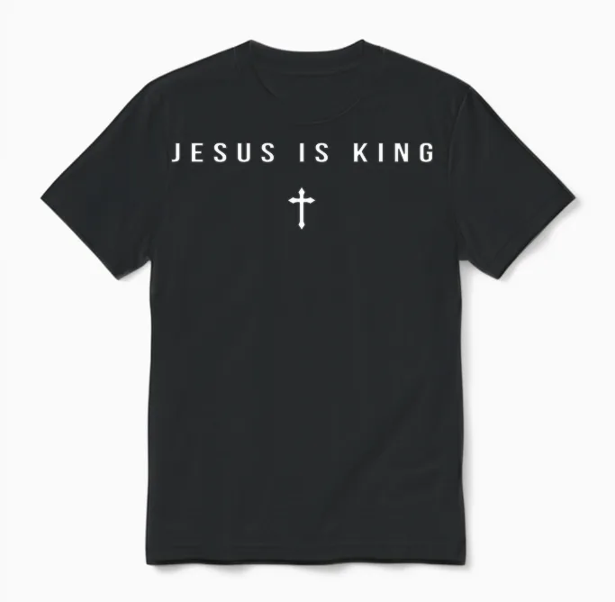 Jesus Is King Cross Christian Minimalist Religious Christ Pullover Unisex T-Shirt in Black