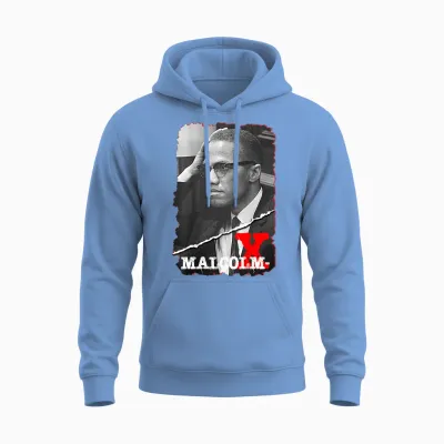 Malcolm X 001 Back Printed T-Shirt, Black, S Unisex Hoodie - Carolina Blue