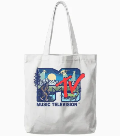 Mademark X Mtv - Cryptid Mtv Logo Featuring Bigfoot, Ufo, Aliens & Nessie Tote Bags - White