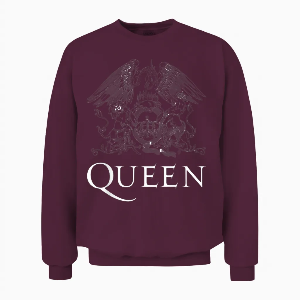 Official Classic Queen Logo White Unisex Sweatshirt in Maroon