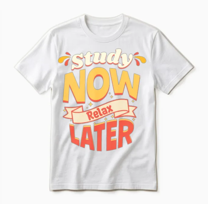 Study Now Relax Later Motivational Quote Unisex T-Shirt in White