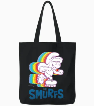 Smurfs Design with Smurfette on Roller Skates Tote Bags - Black