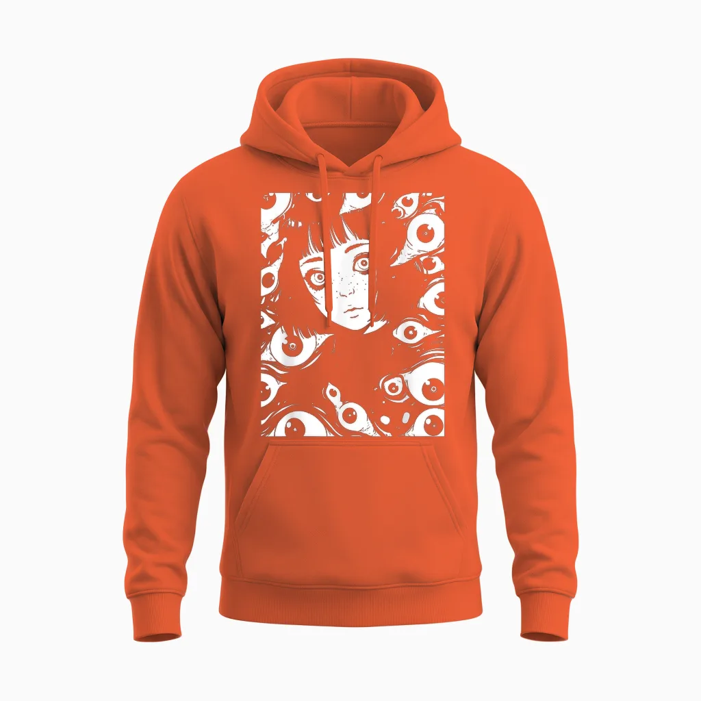 Horror Anime Manga | Japan Japanese Creepy Kawaii Goth T-Shirt, Black Unisex Hoodie in Orange