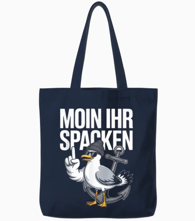 Moin Ihr Spacken Möwe Anker Retro Tote Bags in Navy