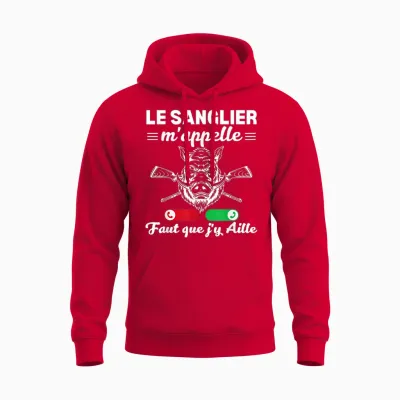 The Boar Calls Me Faut Que J'y Aille Hunter Boar Unisex Hoodie - Red