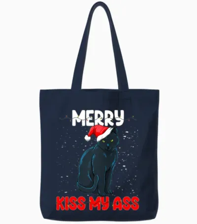 Merry Kiss My Ass Tote Bags - Navy