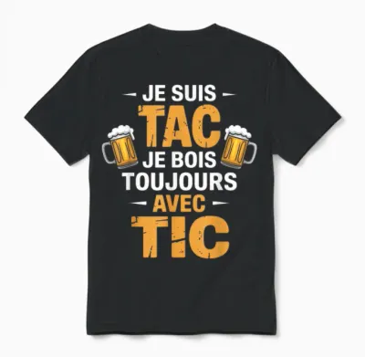 Je Suis Tac Je Bois Toujours Avec Tic Beer Humour Unisex T-Shirt - Black