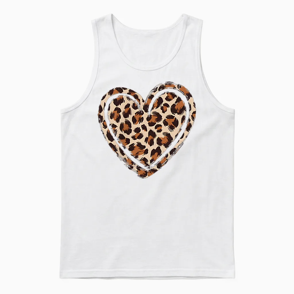 Cheetah Leopard Heart Girl Animal Cool Print Unisex Tank Top in White