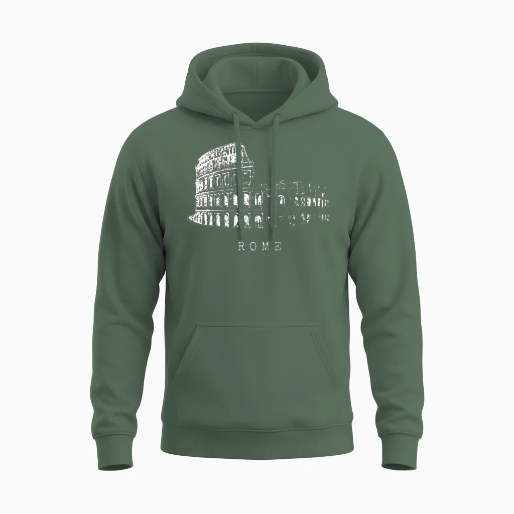 Rome Colosseum Vintage Skyline Italy Fan Love Roma Unisex Hoodie in Military Green