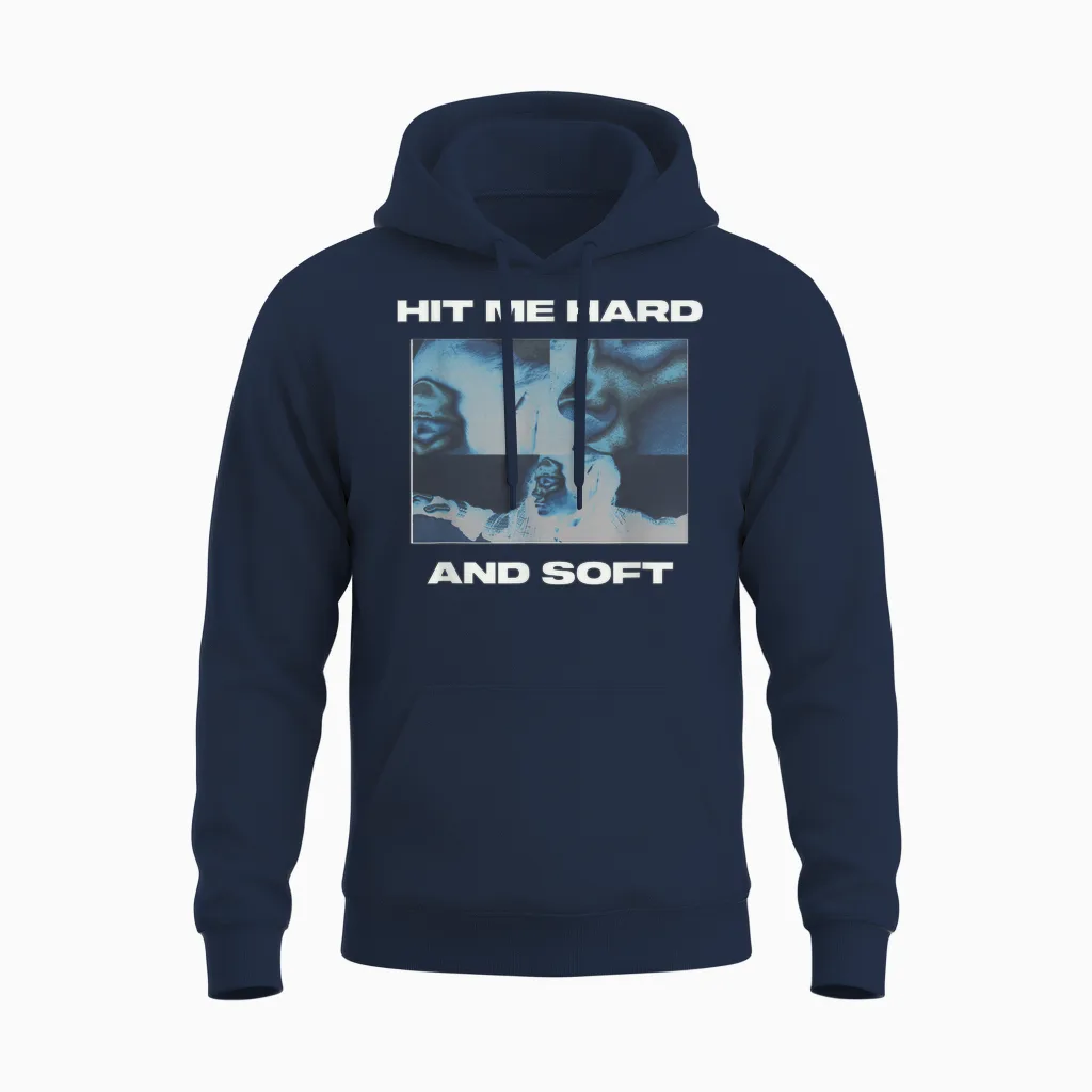 Official Billie Eilish Hit Me Hard and Soft Blue Reverse T-Shirt, Blue, S Unisex Hoodie in Navy