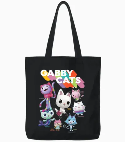 Gabby's Dollhouse Gabby Cats T-Shirt, Blue Tote Bags - Black