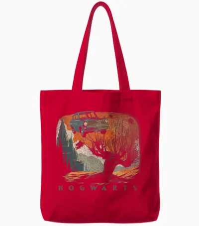 Harry Potter Hogwarts Whomping Willow Distressed Tote Bags - Red