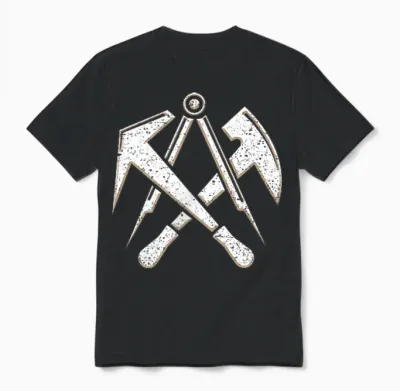 Roofer Craft Guild Sign with Tool on Chest T-Shirt, Black Unisex T-Shirt - Black