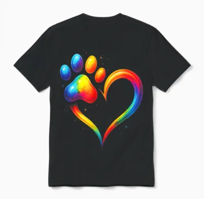 Bunte Hundepfote Tierliebhaber Aquarell Pfote Unisex T-Shirt - Black