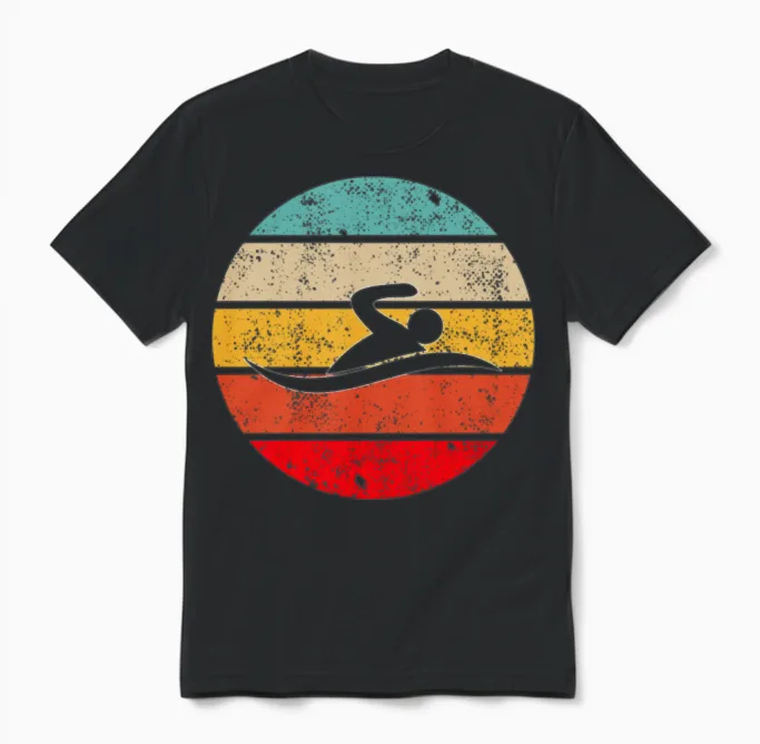 Swimming Retro Unisex T-Shirt in Black