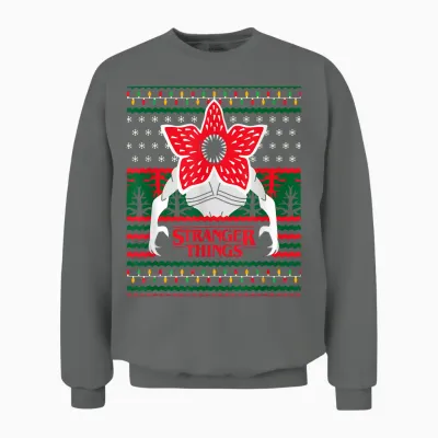 Stranger Things Christmas Epic Demogorgon Ugly Sweater Logo Unisex Sweatshirt - Graphite Heather