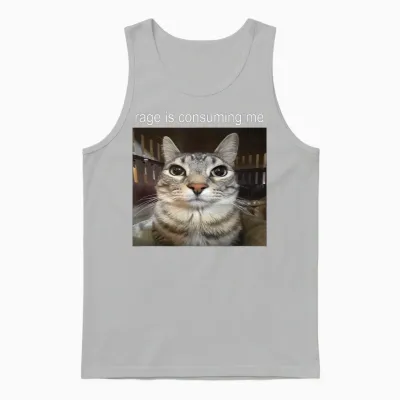 Rage Is Consuming Me Silly Staring Cat Meme Unisex Tank Top - Ash