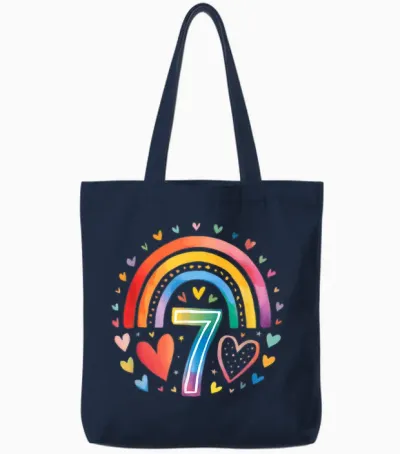 Ich Bin Schon Sieben - Regenbogen 7. Geburtstag Design Für M Tote Bags - Navy