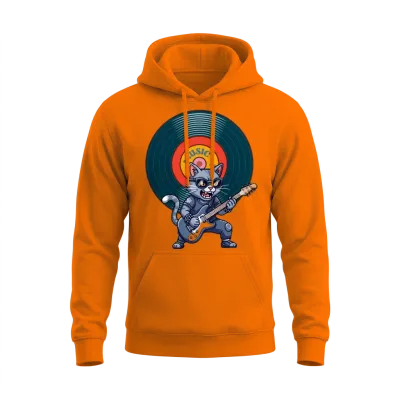 Retro Vinyl Cat Unisex Hoodie - Safety Orange