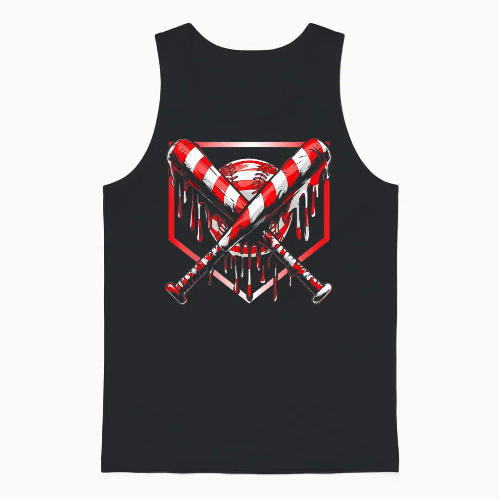 Baseball Candy Cane Christmas Baseball Ice Cream Drip Boys Unisex Tank Top in Black