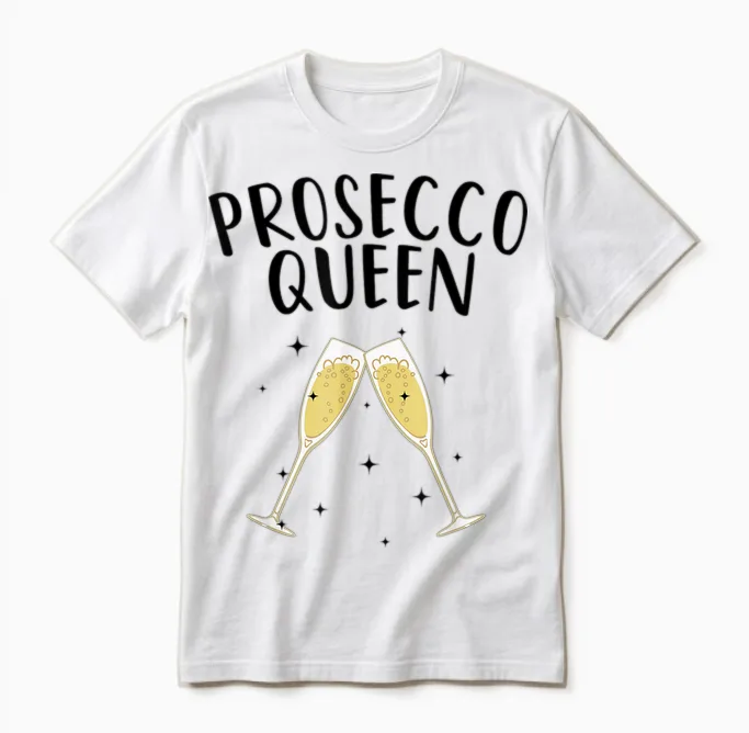 Cute Prosecco Art Women Girls Champagne Wine Queen Holiday T-Shirt, Gray Unisex T-Shirt in White
