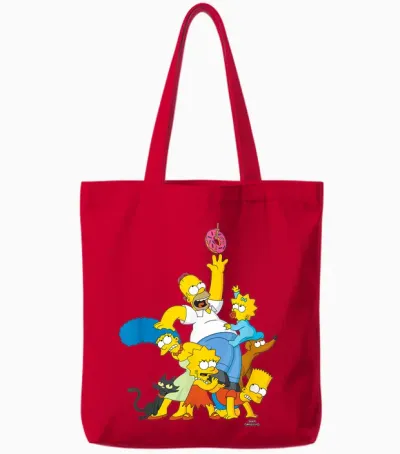 The Simpsons Family Donut Reach T-Shirt Small Tote Bags - Red