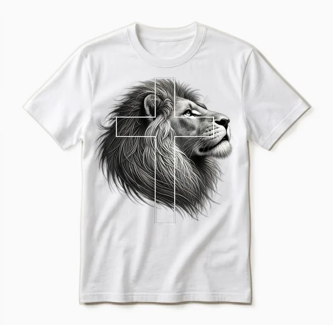 Jesus Lion of Judah Christian Cross Unisex T-Shirt in White