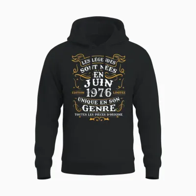 Vintage Cadeau D'anniversaire 50 Ans Nés En Juin 1976 Unisex Hoodie - Black