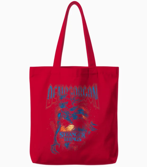 Stranger Things Demogorgon Band T-Shirt, Black Tote Bags in Red
