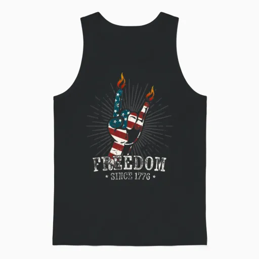 Cool Usa 4th July Freedom Devil Horns Metal Fork Unisex Tank Top in Black