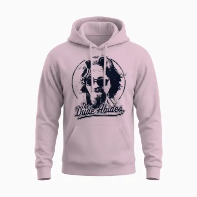 The Big Lebowski the Dude Abides Classic Circle Logo Unisex Hoodie - Light Pink