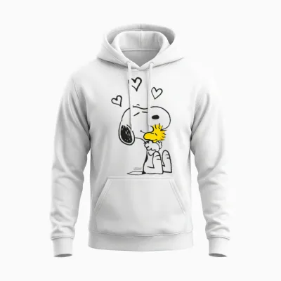 Peanuts - Snoopy Woodstock T-Shirt with German Text "ich Halte Dich Fest", Black, S Unisex Hoodie - White