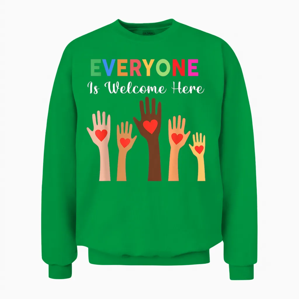 Everyone Is Welcome Here Idaho Teacher Unisex Sweatshirt in Irish Green