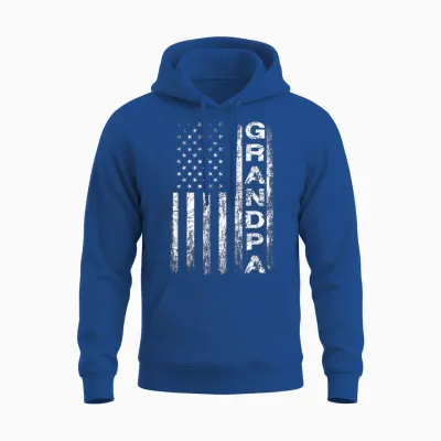 Grandpa Vintage American Flag Father's Day 4th of July Papa Unisex Hoodie - Royal