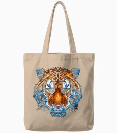 Tiger Animal Graphic Artwork Tiger T-Shirt, Black Tote Bags - Natural