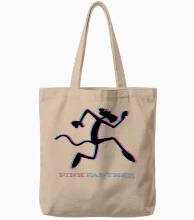Blue and Pink Silhouette of Pink Panther T-Shirt, Black, S Tote Bags - Natural