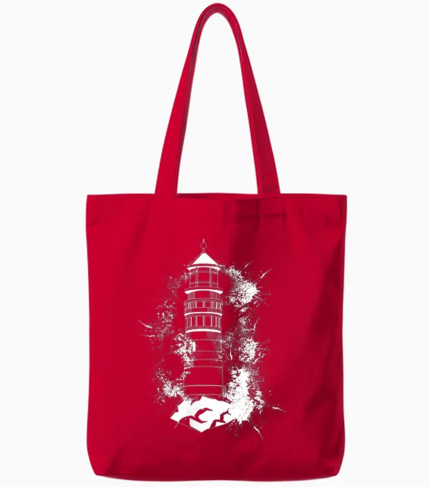 Lighthouse T-Shirt Sea Light Seagulls Coast Harbour Maritime Lighthouse, Black, S Tote Bags in Red