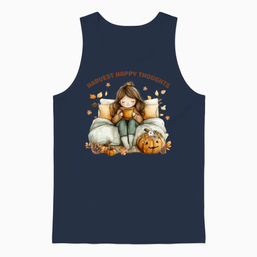 Harvest Cozy Autumn Girl Illustration Unisex Tank Top - Navy
