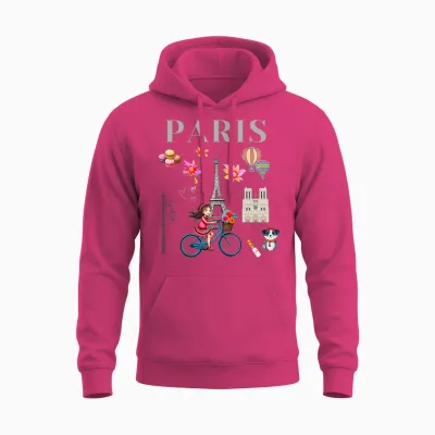 Pretty Girl on a Bike in Paris, Eiffel Tower, French Souvenir T-Shirt, Black, Female X-Small Unisex Hoodie - Heliconia