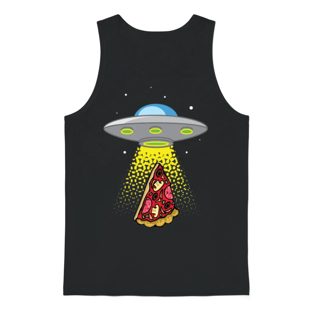 Ufo Pizza Abduction Unisex Tank Top - Black