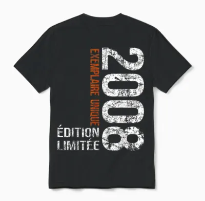 Vintage 2008 Gift 18 Years Boy Birthday Humour Unisex T-Shirt - Black