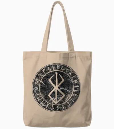 Rune Berserker Viking Symbol Futhark T-Shirt, Grey, S Tote Bags - Natural