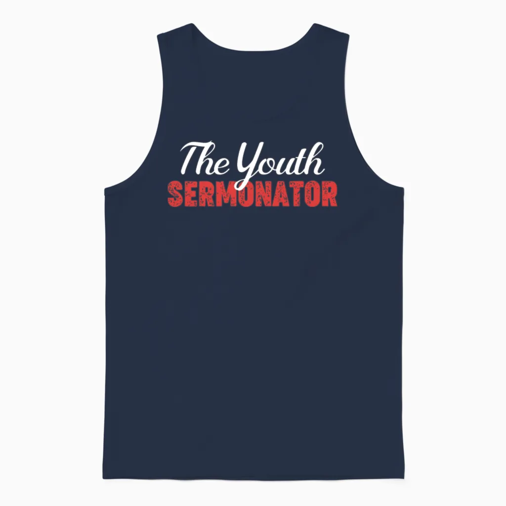 The Youth Sermonator Funny Youth Pastor Teen Unisex Tank Top in Navy